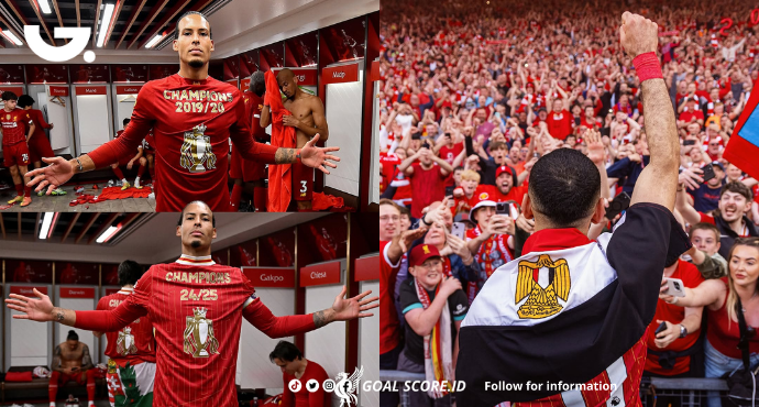 Liverpool merayakan kemenangan 5-1 atas Tottenham di Anfield untuk mengamankan gelar Liga Inggris ke-20 mereka.