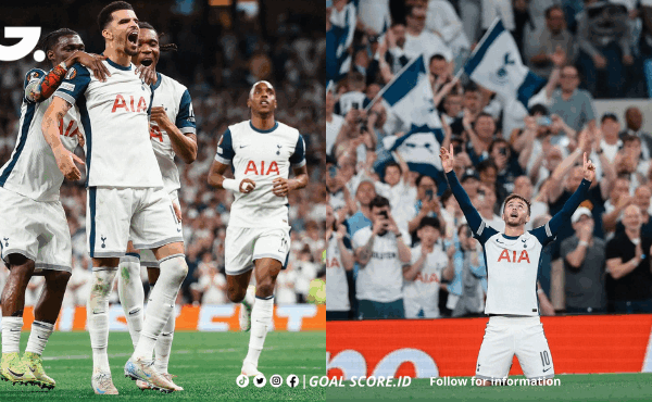 Pemain Tottenham merayakan gol ke gawang Bodo/Glimt dalam laga leg pertama semifinal Liga Europa 2025 di Stadion Tottenham Hotspur