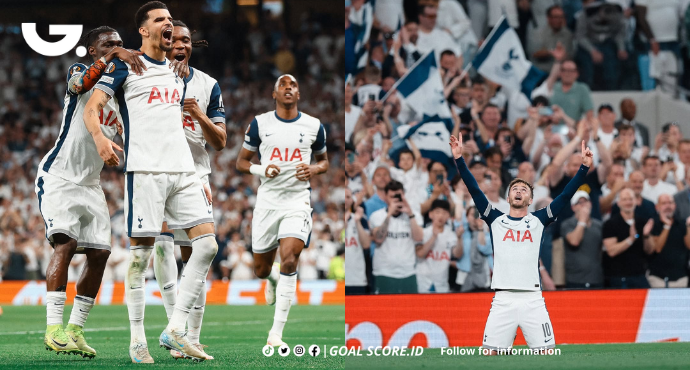 Pemain Tottenham merayakan gol ke gawang Bodo/Glimt dalam laga leg pertama semifinal Liga Europa 2025 di Stadion Tottenham Hotspur